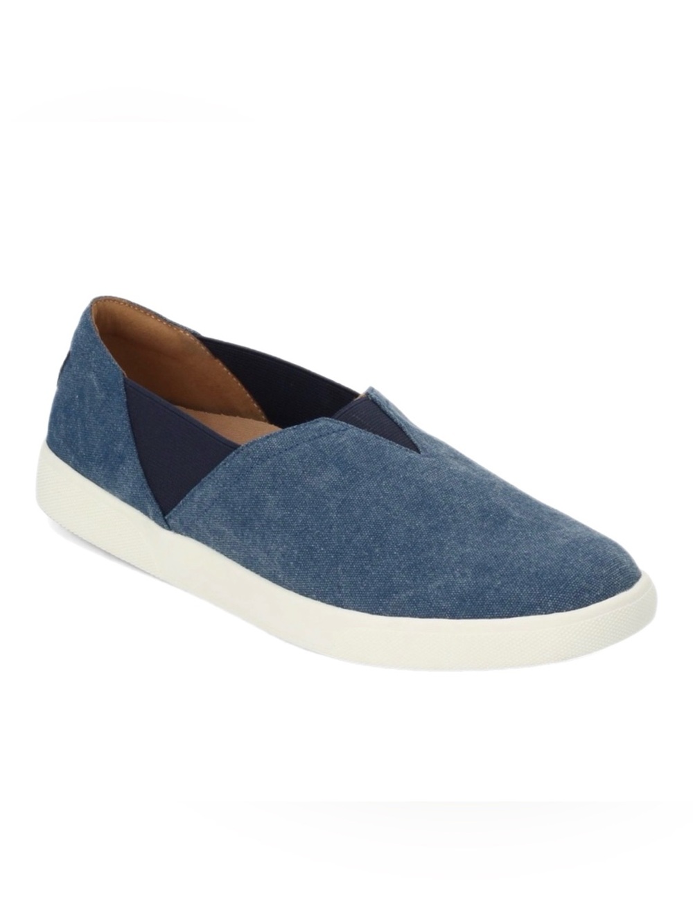 Vionic Denim-Style Slip-On Sneaker with Pink Logo Patch